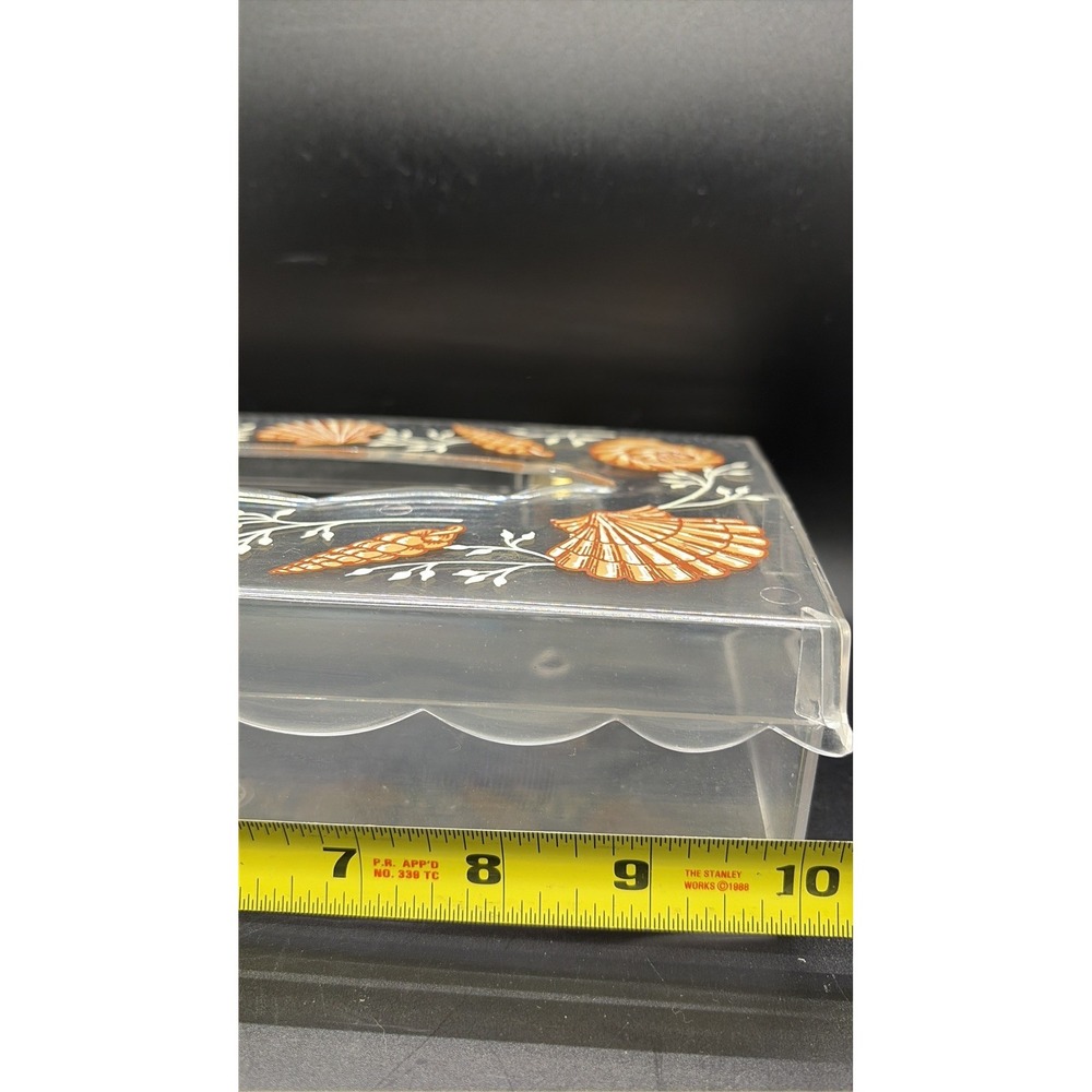 Wolff Tissue Box Holder Cover Clear Lucite Acrylic Plastic Peach Seashells